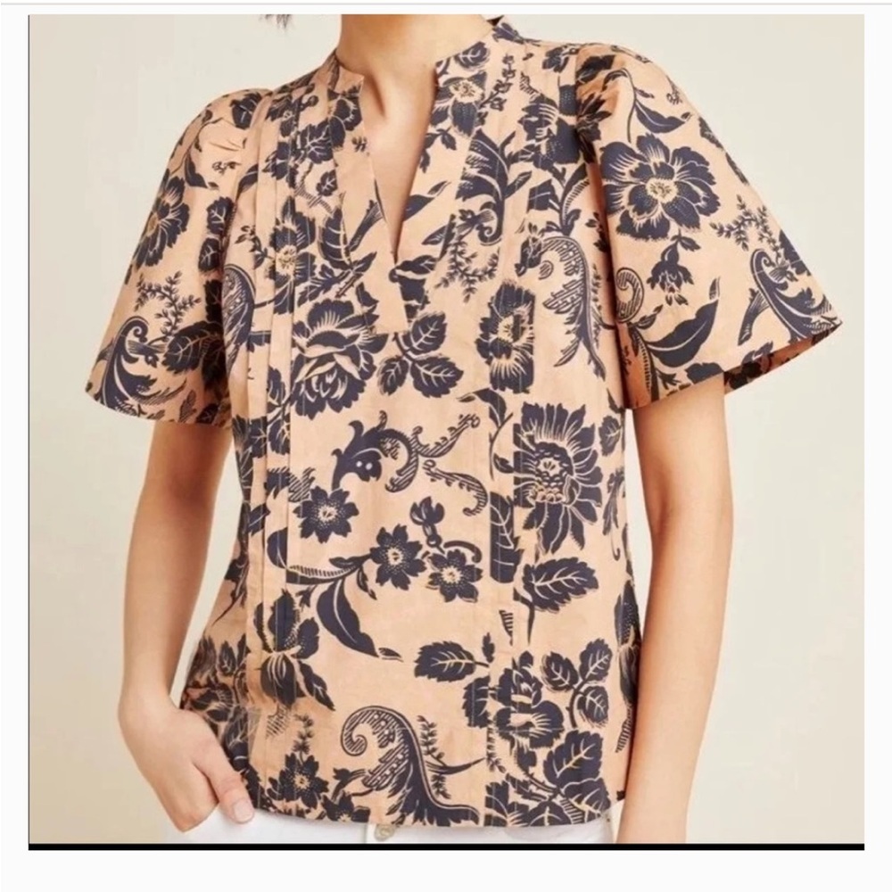 NWT Anthropologie Rafaella floral short sleeve blouse. Size 6